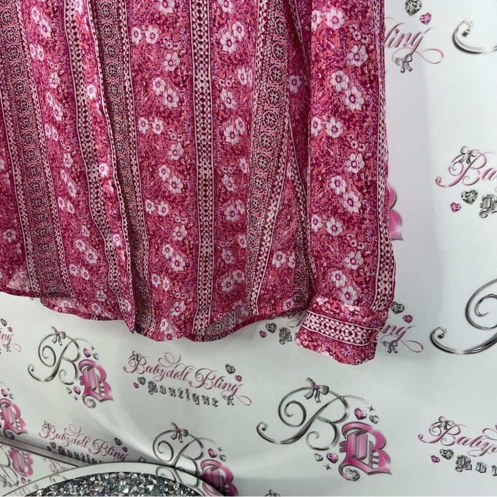 Kut from the Kloth button up paisley floral boho blouse Pink Patterned Blouse - Picture 4 of 9